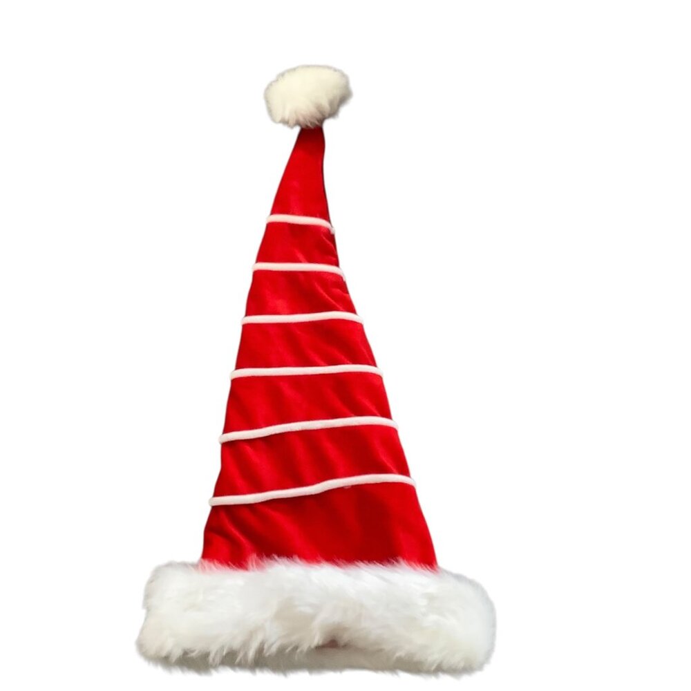 Red & White Long Striped Santa Hat With Faux‎ Fur Trim 27”